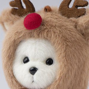 Медведь Lina TeddyTales, XS ,в костюмчике Олень, белый, брелок, 15 см